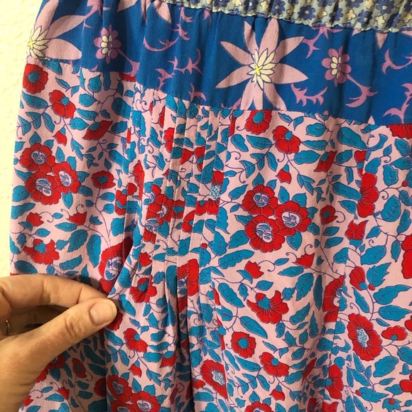 Warm Boho Floral Hippie Festival Silk Flowy Pants - Size 0 - Picture 2 of 7
